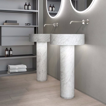 La Luce Golvstående tvättställ i Bianco Carrara marmor och LED ljus