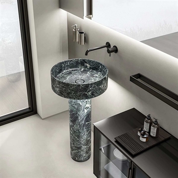Design tvättställ från Italien i marmor och med LED-ljus för fri placering på golvet