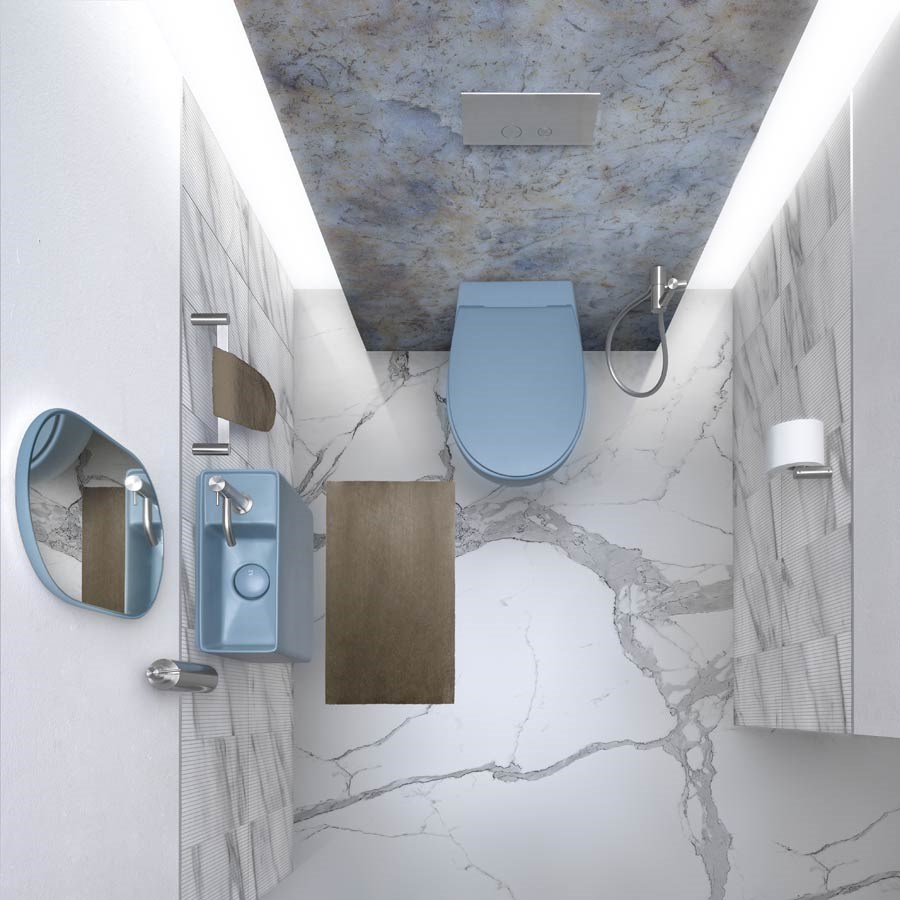 Vacker liten ljusblå handfat / tvättställ för den litet badrum