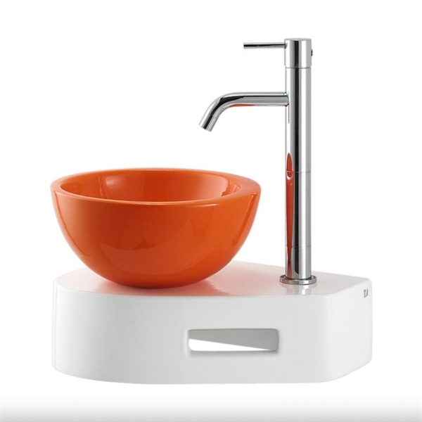 Orange tvättställ 25 Compact H med smart väggkonsol 